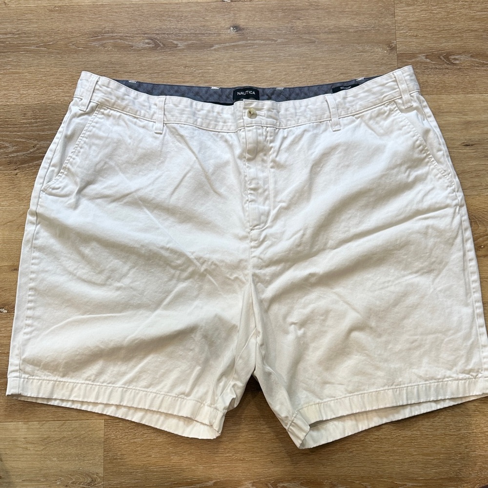 Nautica Men's Cream Flat Front Shorts Big and Tall